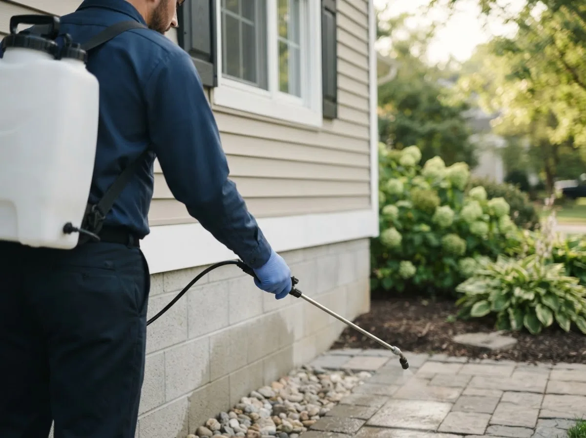 Pest control technician inspecting a home in Mount Pleasant, MI